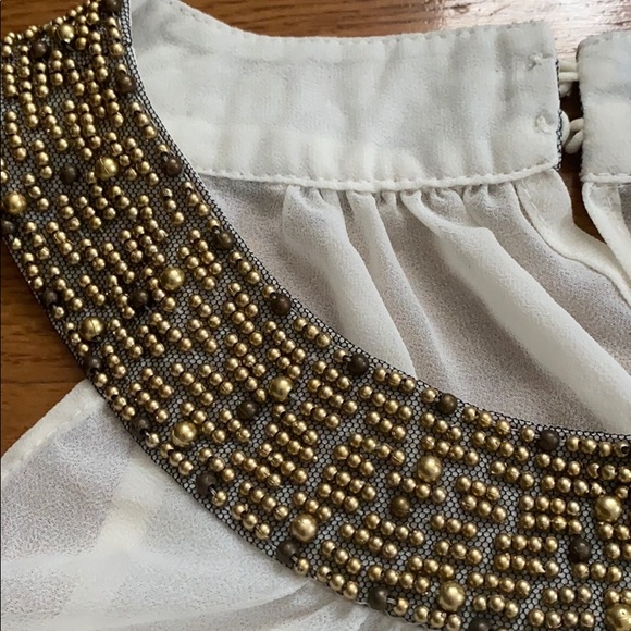 NWT F21 White Blouse W. Gold Beads - Picture 7 of 9